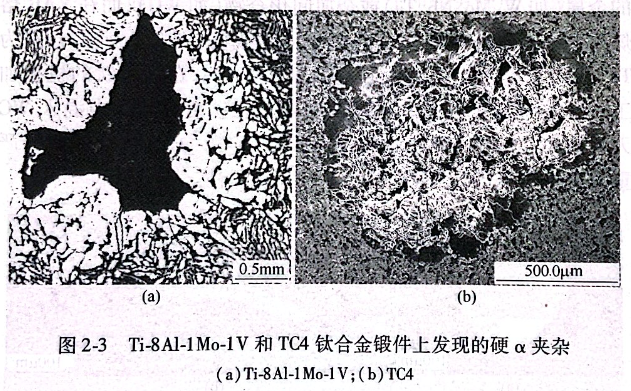 Ti-8Al-1Mo-1V和TC4钛合金锻件上发现的硬α夹杂