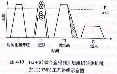 钛合金得到片层组织的热机械加工（TMP）工艺路线示意图